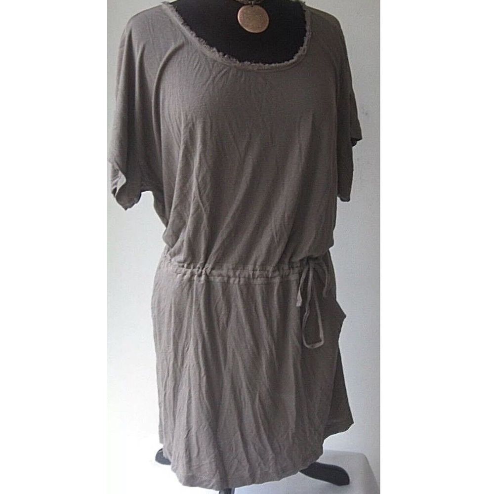 Calvin Klein Dress Blouson Short Casual Tie Waist  Brown Coverup Pockets S/Small